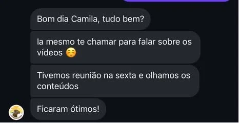 Print: Tivemos reunião na sexta e olhamos os conteúdos. Ficaram ótimos!